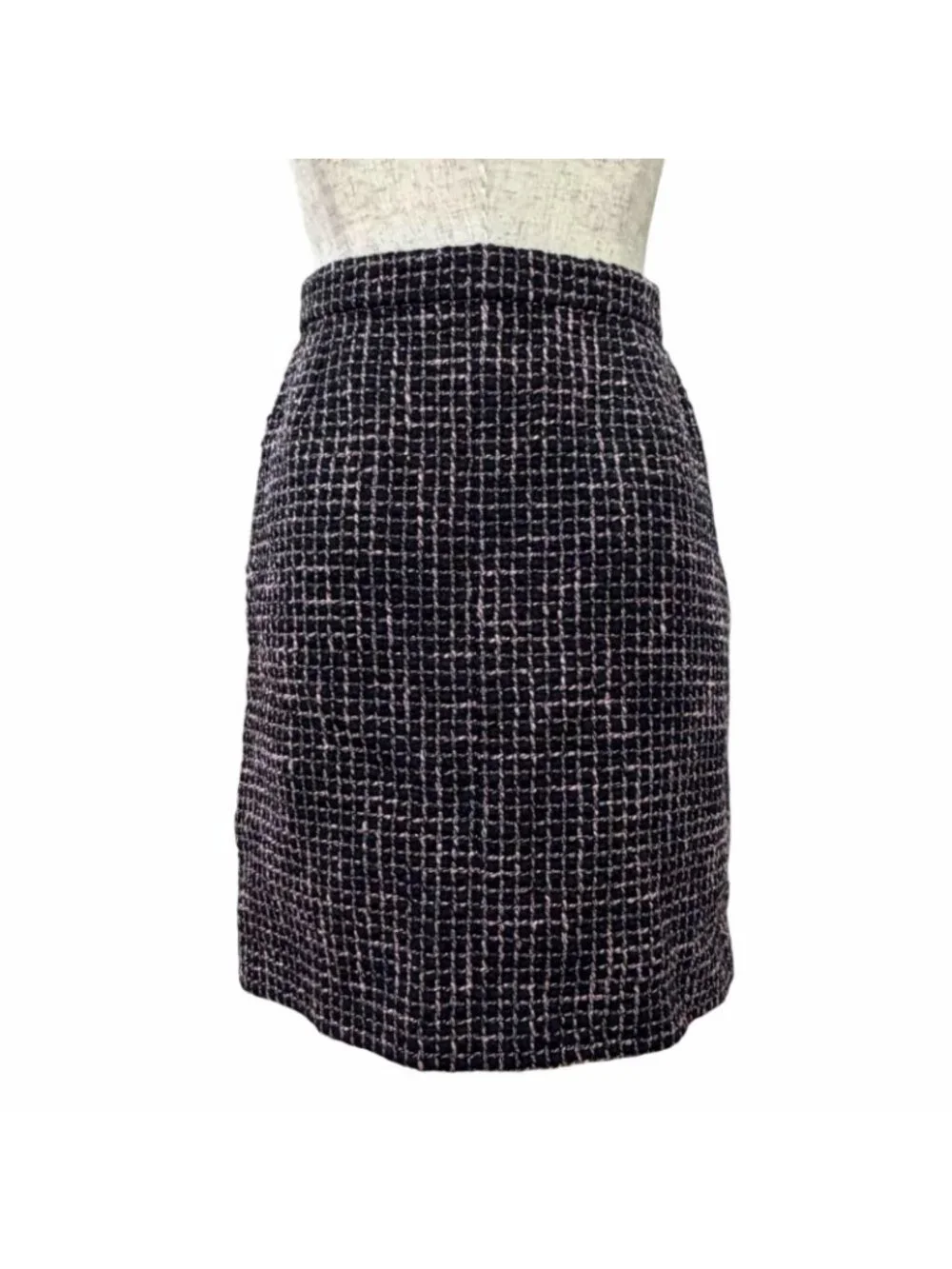 Chanel 22B Wool CC Logo Lion Button Tweed Wrap Skirt Black Pink 36